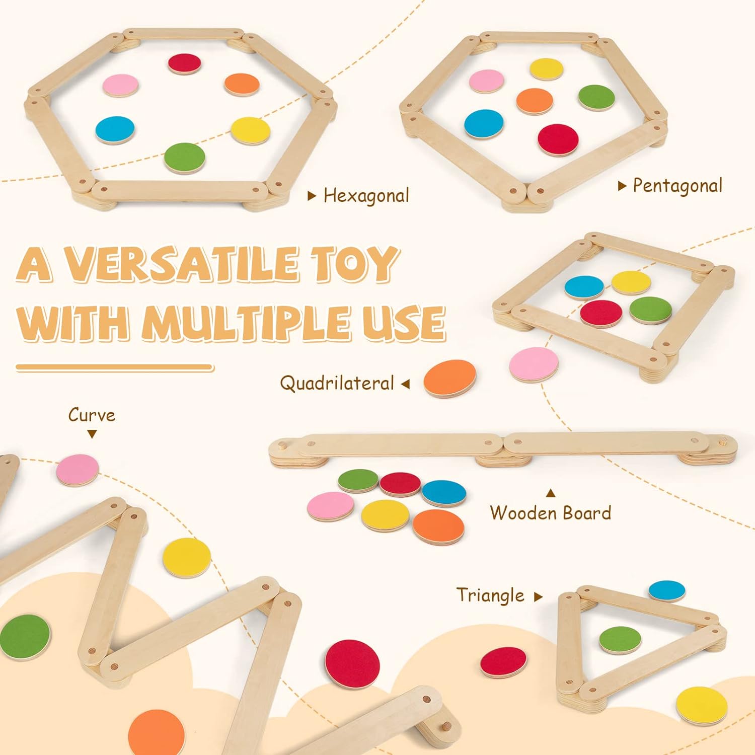 Set Travi di Equilibrio e Pietre da Passeggio in Legno Montessori