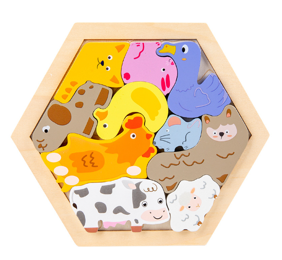 Set Puzzle 3D in Legno Montessori