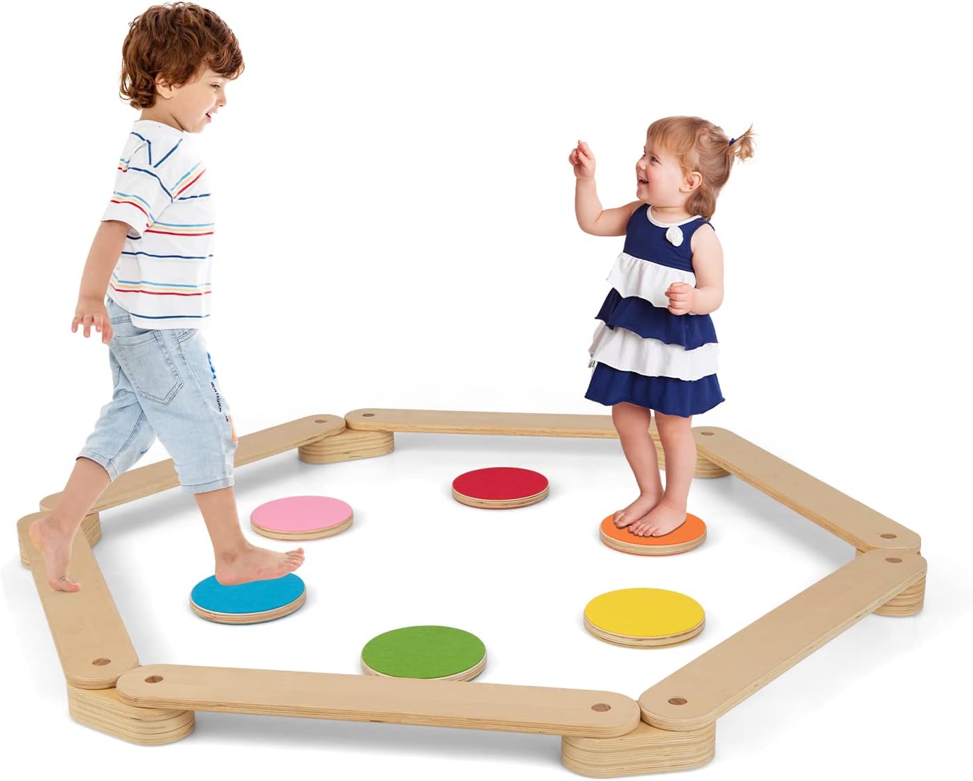 Set Travi di Equilibrio e Pietre da Passeggio in Legno Montessori