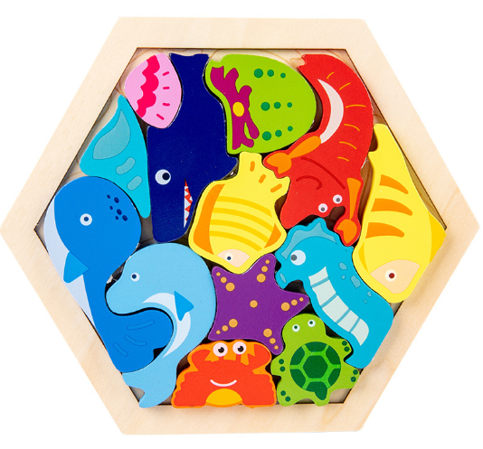 Set Puzzle 3D in Legno Montessori
