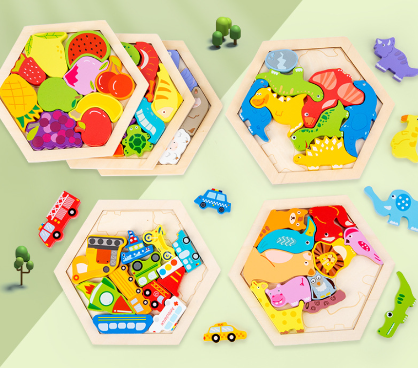 Set Puzzle 3D in Legno Montessori